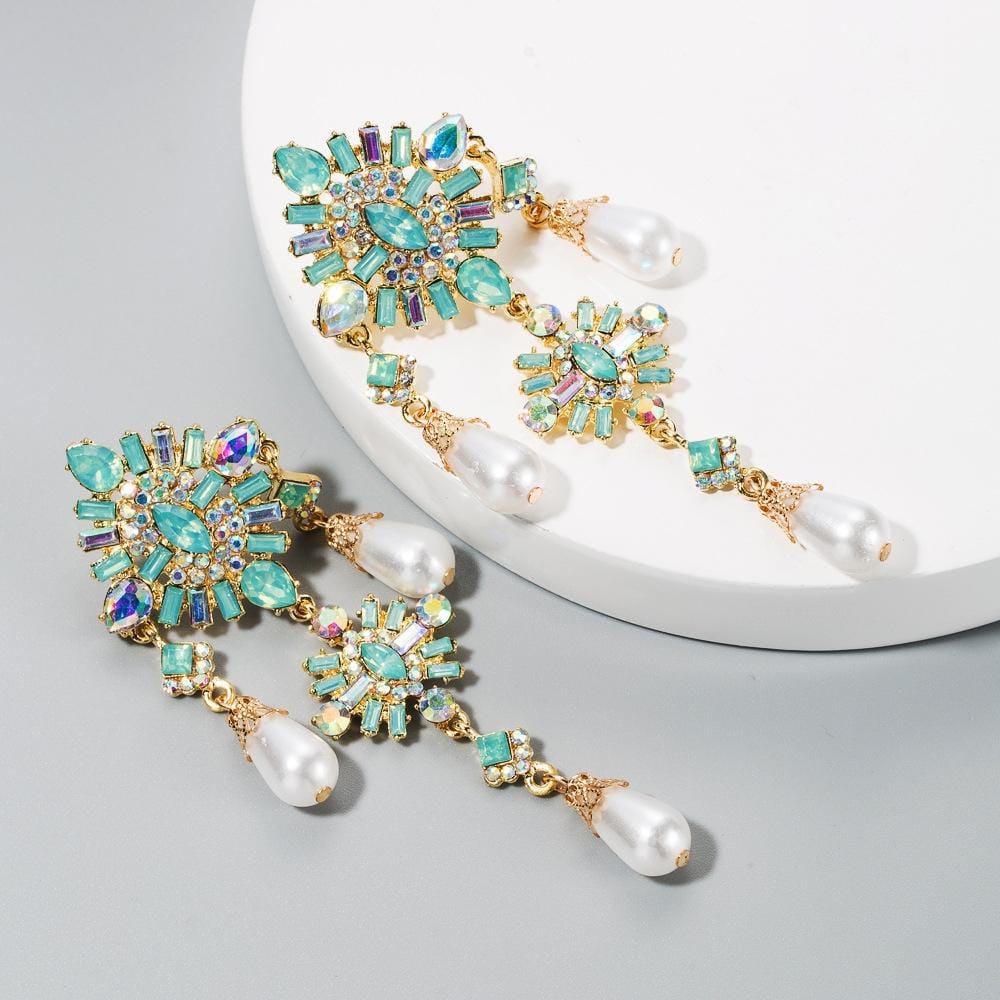 Personalized Multi-layer Tassel Geometric Color Long Earrings (Lake Blue)