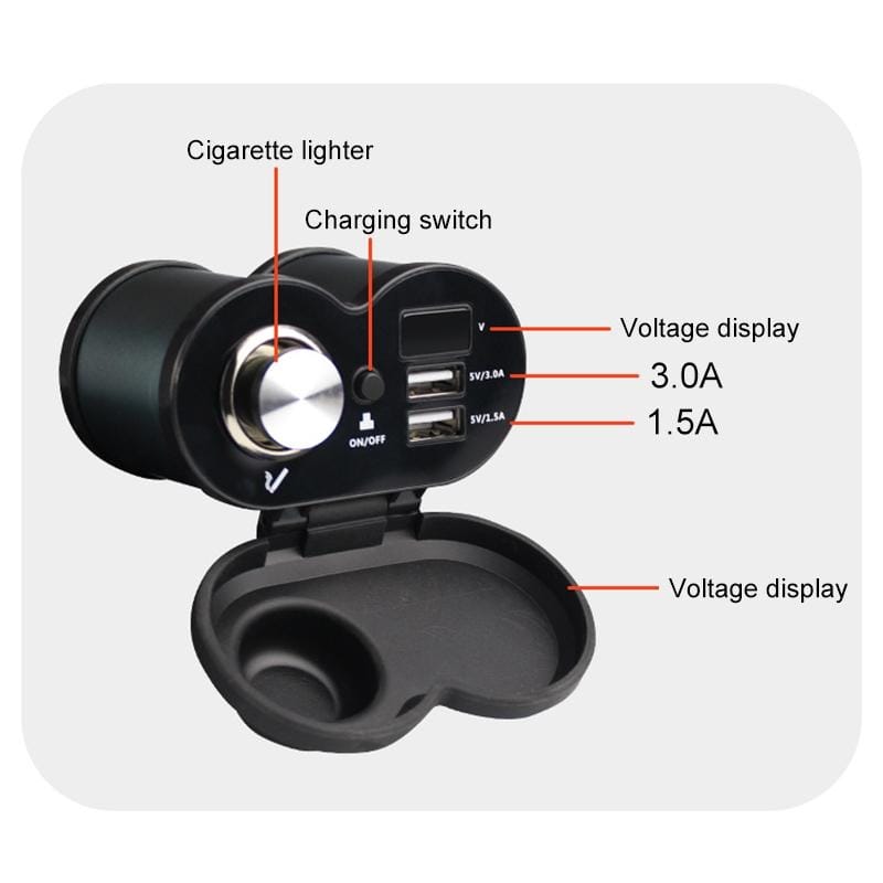 Portable Motorcycle Aluminum Alloy Dual USB Charger Cigarette Lighter (Red)