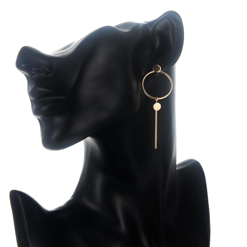 Simple Round Metal Long Tassel Female Earrings Jewelry Women Wedding Party Decor Stud Earrings (Silver)