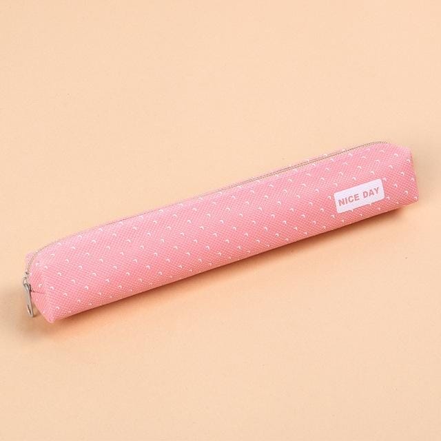 Kawaii Small Fresh Long Strips Candy Color Canvas Zipper Pencil Case (Pink)