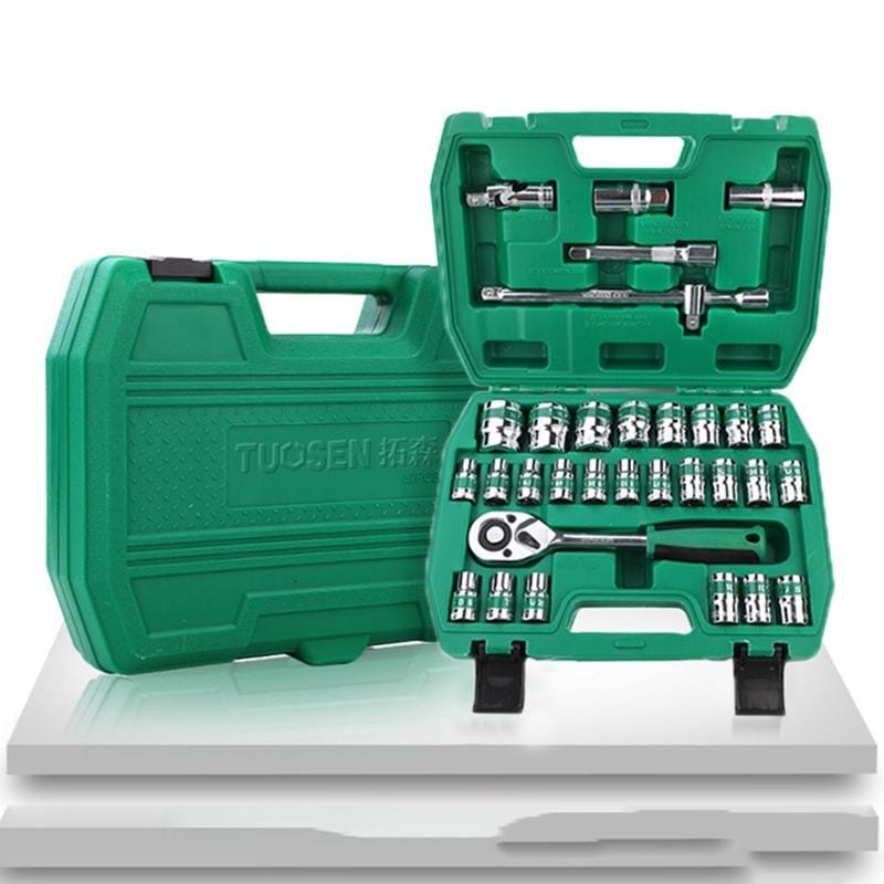 TUOSEN 32 In 1 Sleeve Combination Tool Auto Repair Tool Casing Wrench Set, Style:Green Belt