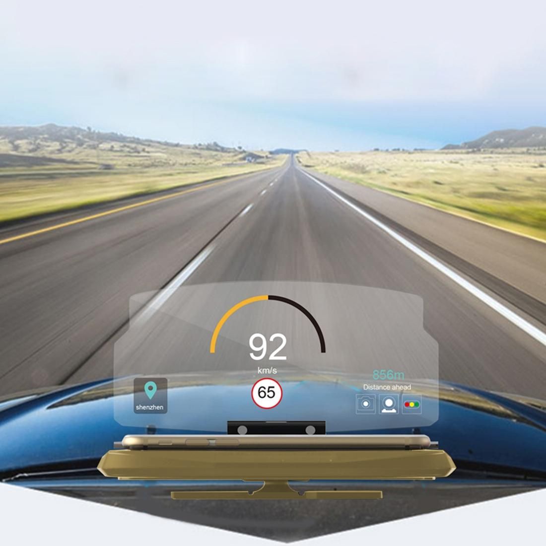 Universal Mobile GPS Navigation Bracket HUD Head Up Display Car Mobile Phone Mount Stand , For iPhone, Samsung, LG, Nokia, HTC, Xiaomi, Sony, Huawei, and other Smartphones (Gold)