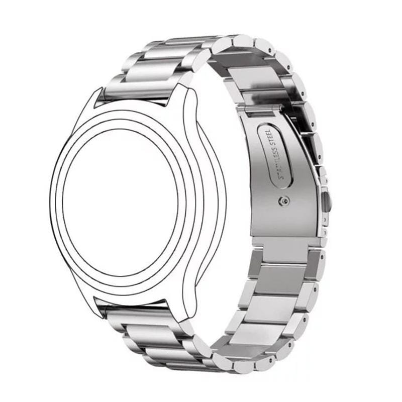 22mm For Huawei Watch GT2e GT2 46mm Three Flat Buckle Stainless Steel Straps (Silver)