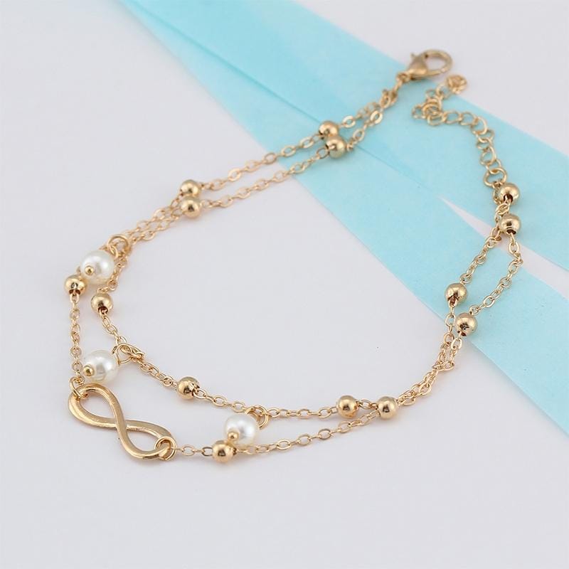 2 PCS Summer Style Gold/Silver Color Layered Chain Infinity Charm Anklets For Women Ankle Bracelet (Gold)