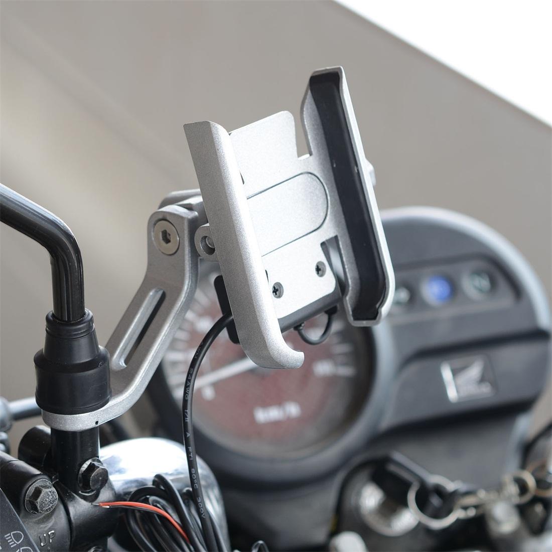 CS-856D1 Motorcycle Rotatable Chargeable Aluminum Alloy Mobile Phone Holder, Mirror Holder Version (Silver)