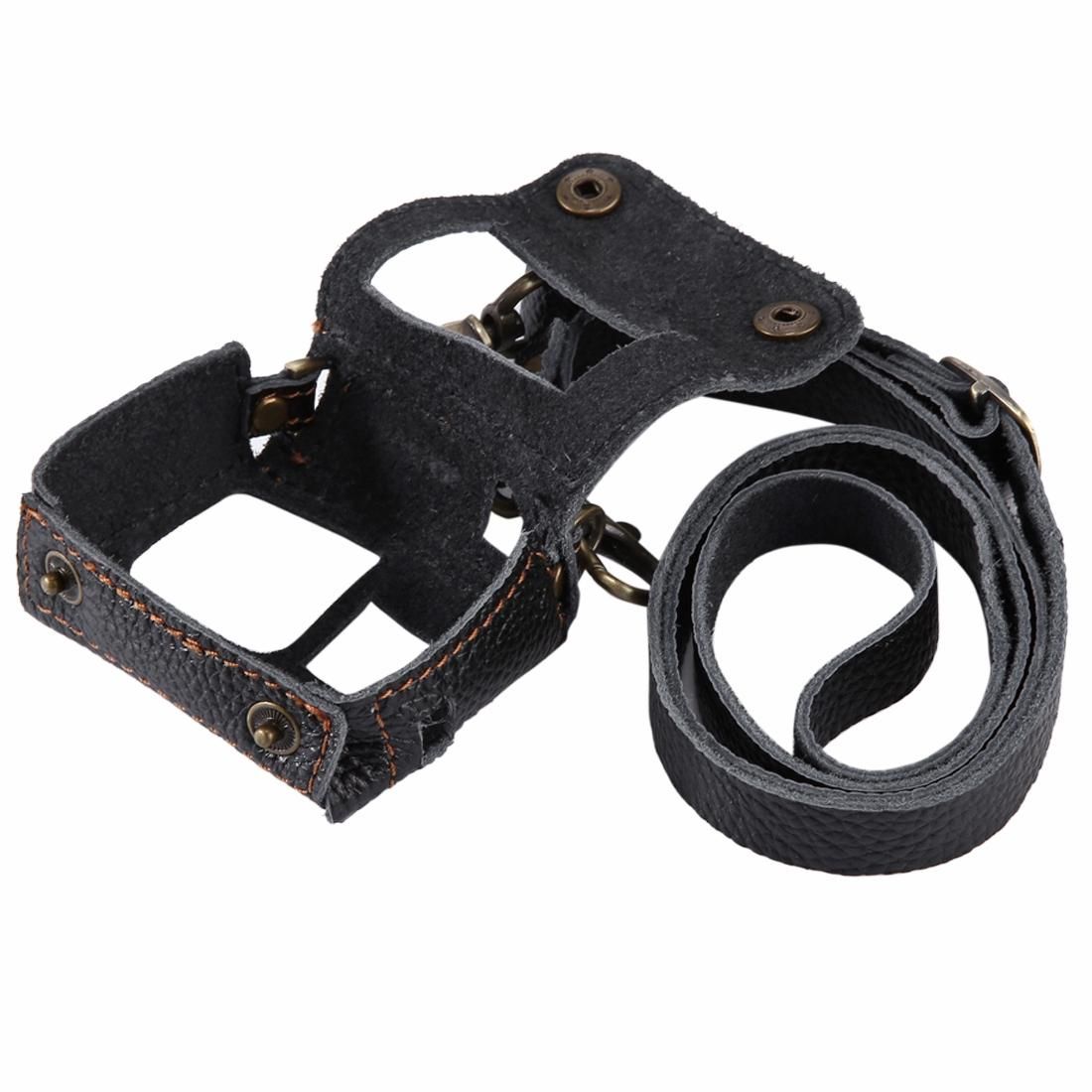 PULUZ for GoPro HERO6 /5 Litchi Texture Genuine Leather Housing Case with Set Key Hole & Neck Strap & 52mm UV Lens (Black)