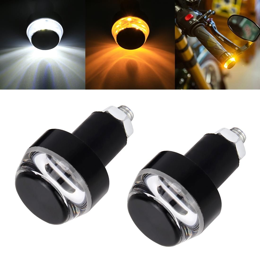 2 PCS Motorcycle Turn Double Light Grip Bar Plug Strobe Side Marker End LED Handlebar Lamp, Yellow and White Light (Style1)