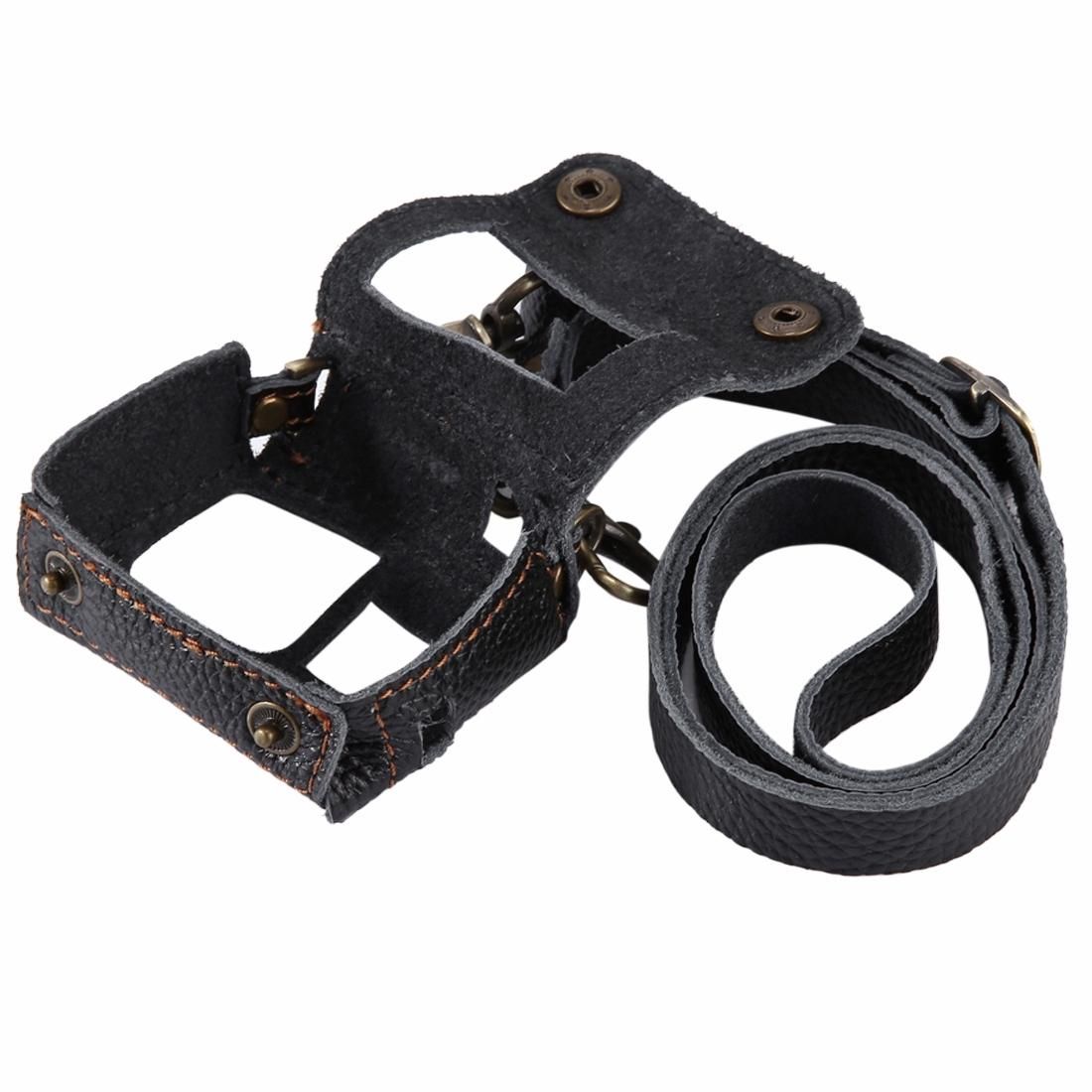 PULUZ for GoPro HERO7 Black /6 /5 Litchi Texture Genuine Leather Housing Case with Set Key Hole & Neck Strap & 52mm UV Lens (Brown)