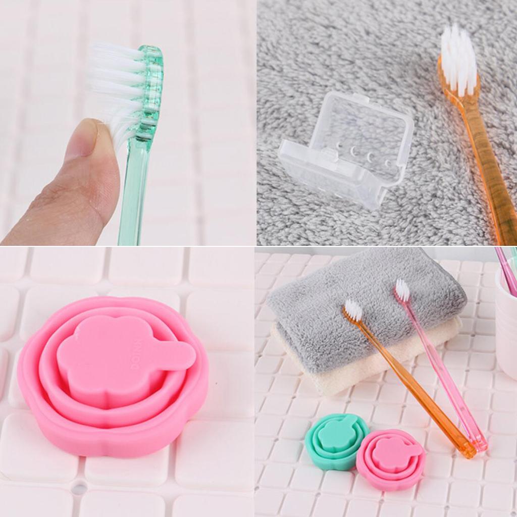 Portable Silicone Expandable Collapsible Travel Cup With Toothbrush Rose Red