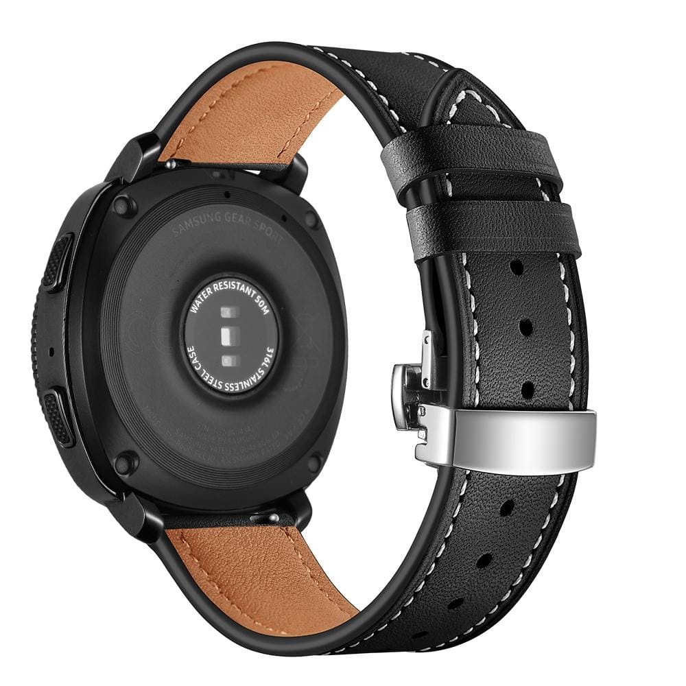 22mm For Huawei Watch GT2e / GT2 46mm Leather Butterfly Buckle Strap Silver Buckle (Black)