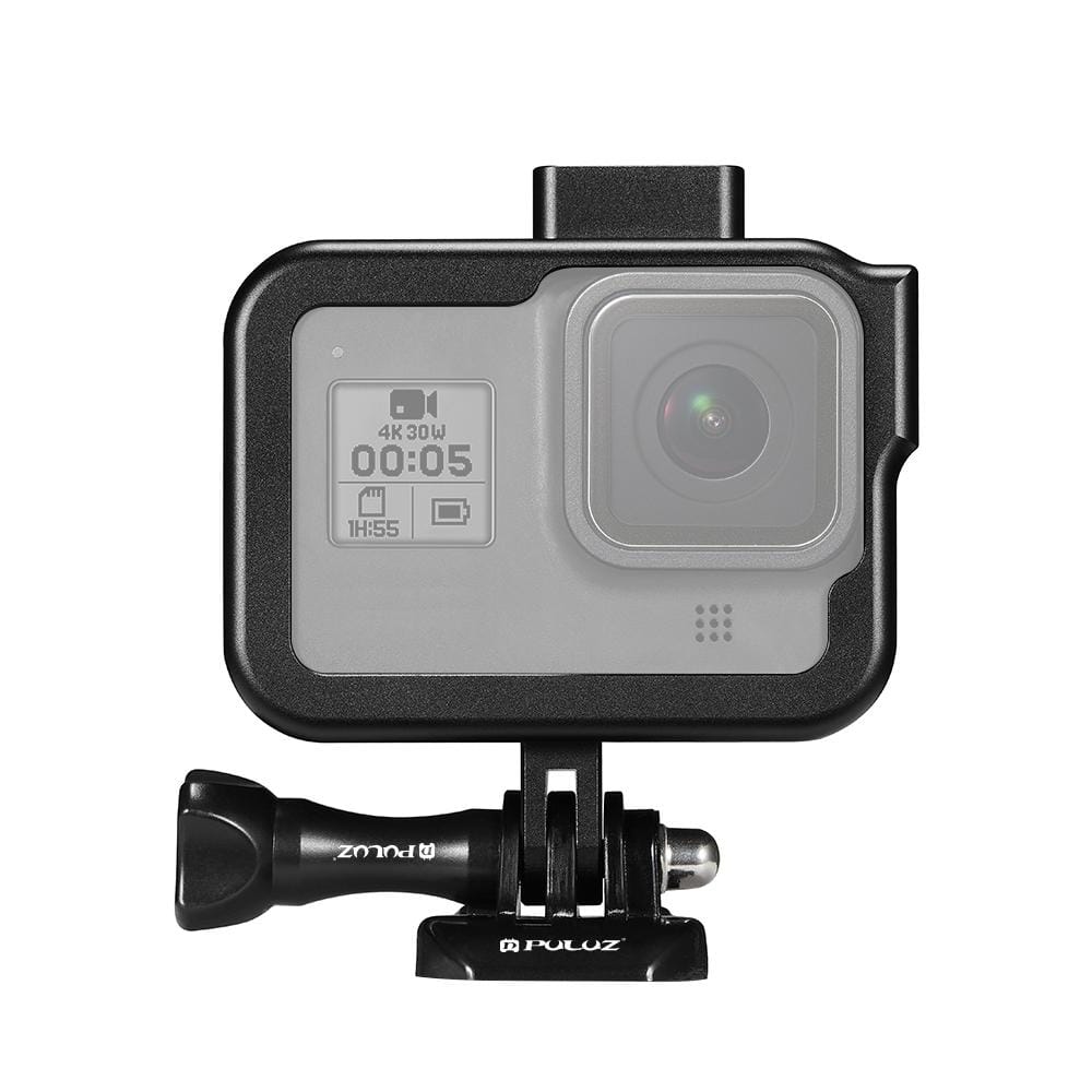 PULUZ for GoPro HERO8 Black Standard Border Aluminum Alloy Frame Mount Protective Case with Base Buckle & Long Screw (Black)