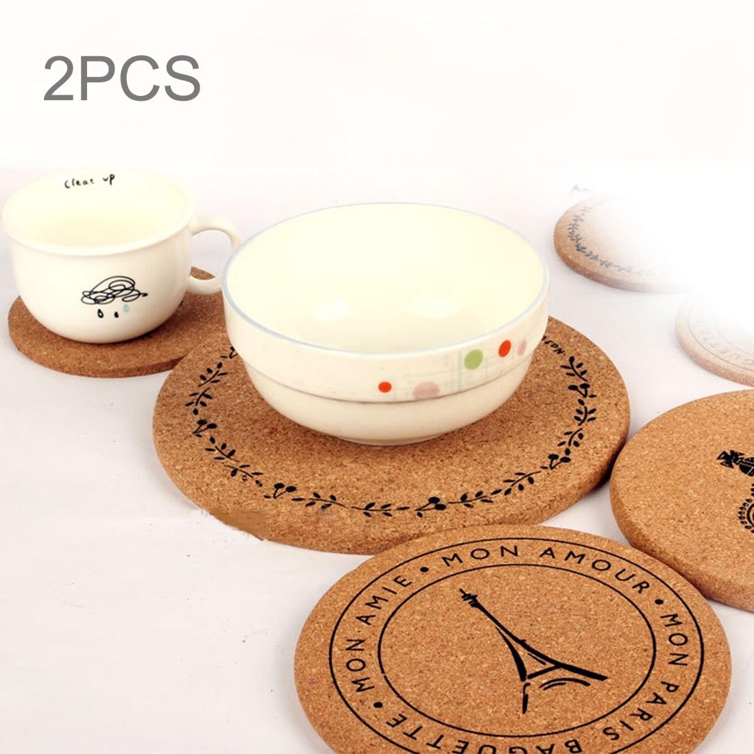 2 PCS Round Cork Coasters Cup Cushion Holder Drink Cup Place Mat Coffee Coasters Wooden Holder Pad Cup Lace Mat Round Cork Coaster, Size: 14.5*1cm
