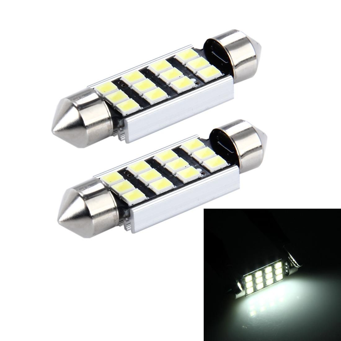 2 PCS 3.5W 250 LM 6000K 39MM 12 SMD-2835 LEDs Bicuspid Port Decoding Car Dome Lamp LED Reading Light, DC 12V (White Light)