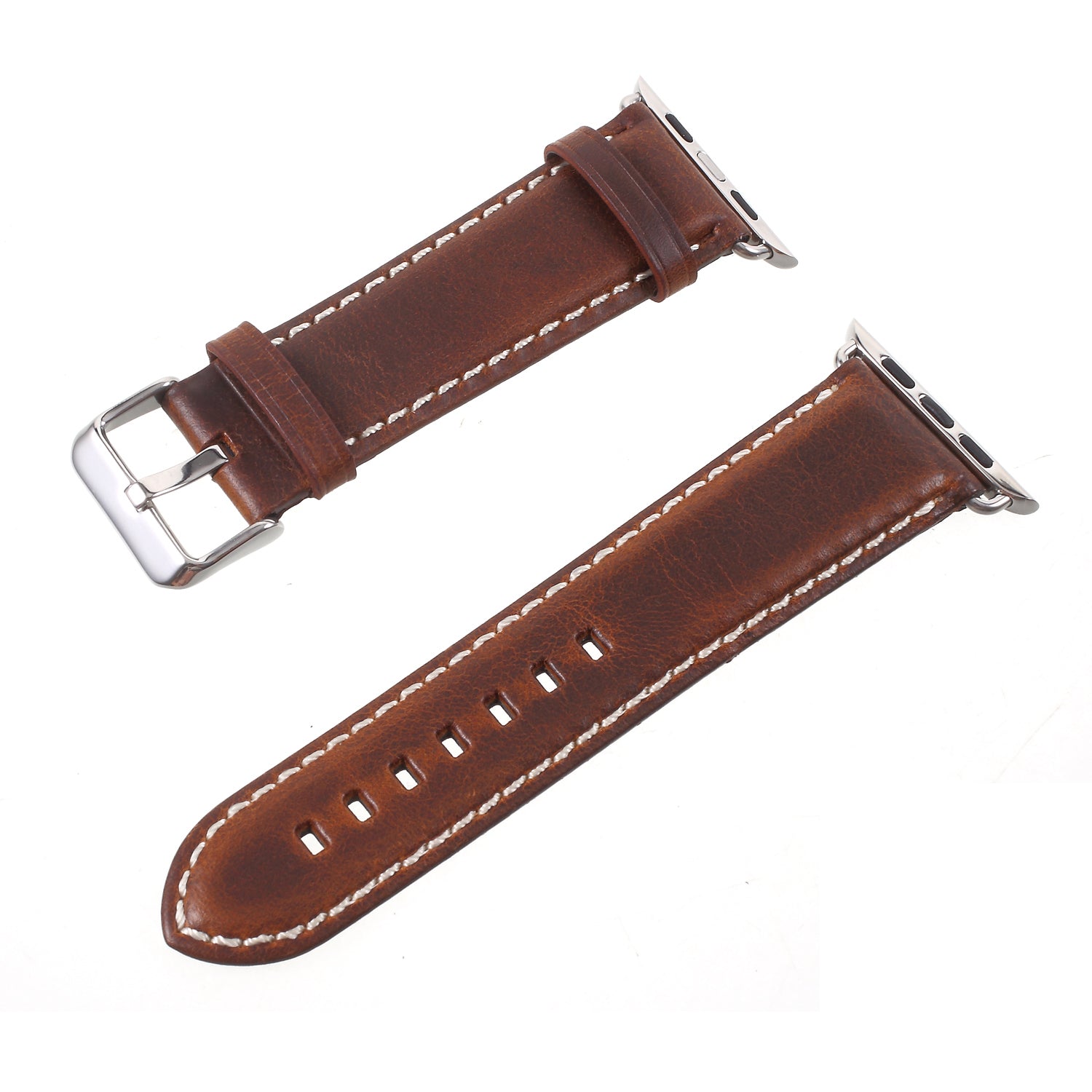 Vintage Oil Wax Genuine Leather Replacement Watchband for Apple Watch Series 8 45mm / Ultra 49mm / 7 45mm / Series 6 / SE / SE (2022) / 5 4 44mm, Series 3 / 2 / 1 42mm - Brown - UNIQBUY