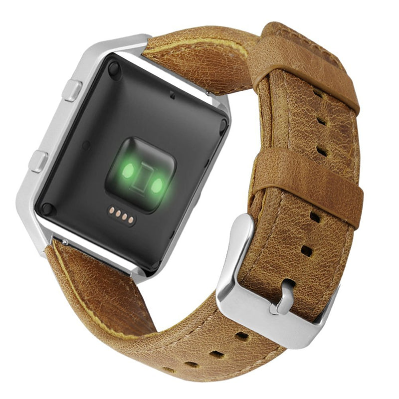 Classic Buckle Crazy Horse PU Leather Watch Band with Dial Frame for Fitbit Blaze - Brown