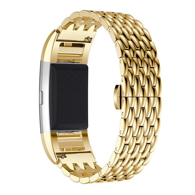 Luxury Stainless Steel Dragon Texture Band Watch Band Strap for Fitbit Charge 2 - Gold