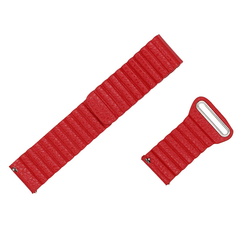 20mm Magnetic Loop Genuine Leather Watch Band for Samsung Galaxy Watch4 Classic 46mm 42mm/Watch4 44mm 40mm/Gear Sport SM-600 - Red