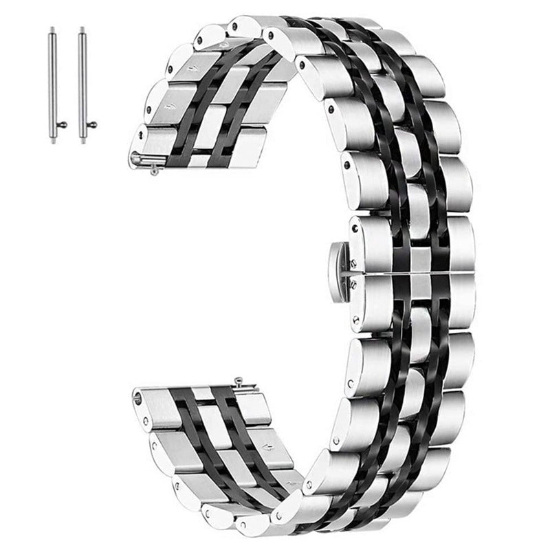 For Samsung Gear S3 Frontier / S3 Classic 7 Beads Stainless Steel Watch Band Fold Buckle Watch Straps Replacement - Silver / Black