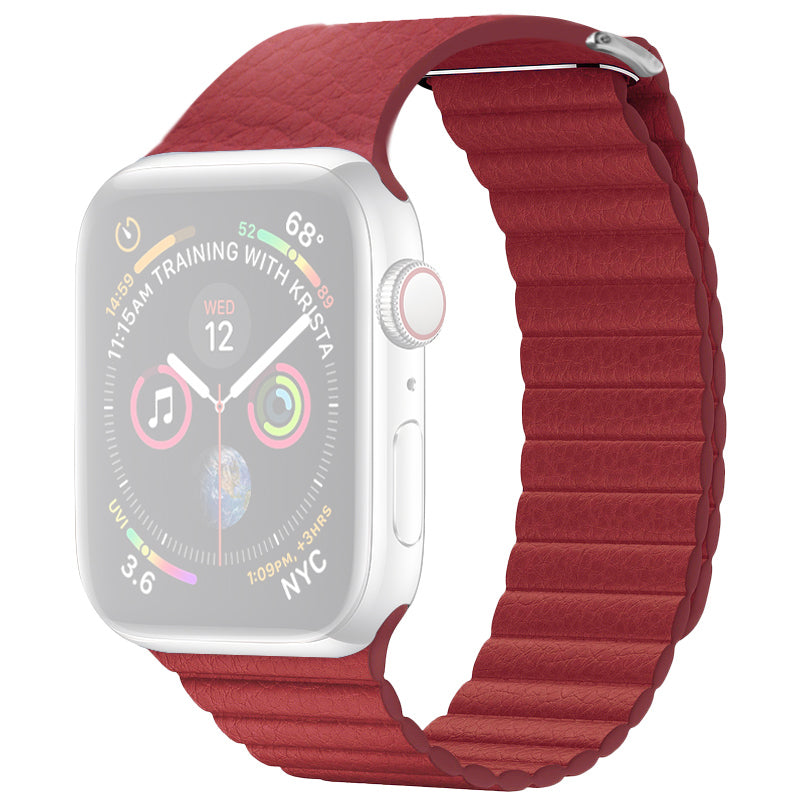 QIALINO Magnetic Loop Genuine Leather Watch Strap for Apple Watch Series 8 / 7 41mm / SE / SE(2022) / Series 6 / 5 / 4 40mm / Series 3 / 2 / 1 38mm - Red