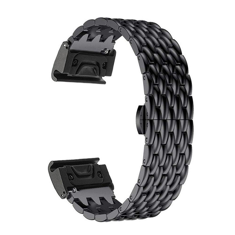 Stainless Steel Bracelet Dragon Vein Woven Watch Band with Buckle for Garmin Fenix 5X 26mm - Black