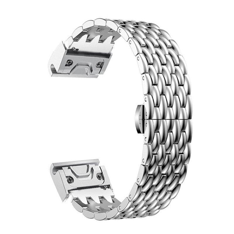 Stainless Steel Bracelet Dragon Vein Woven Watch Band with Buckle for Garmin Fenix 5X 26mm - Silver