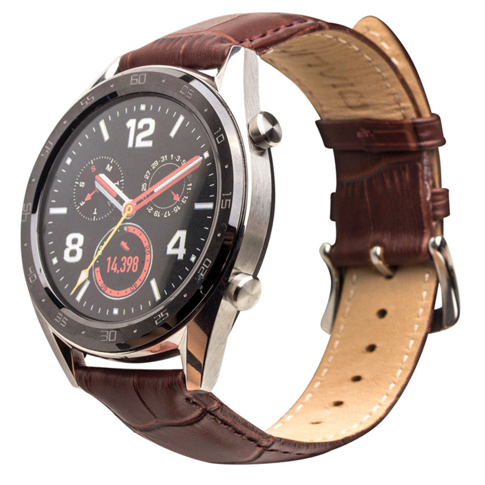QIALINO 22mm Genuine Leather Watch Band for Huawei Watch 2 Pro / GT Porsche Design - Brown