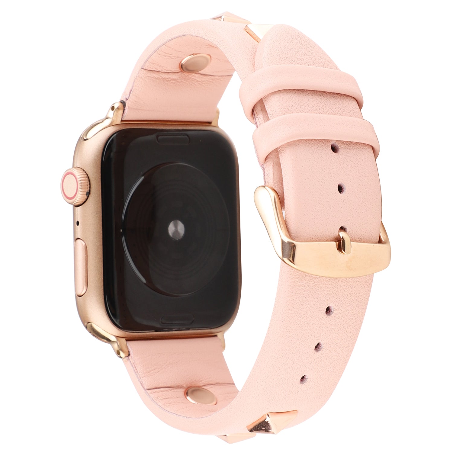Genuine Leather Watch Strap Smart Watch Band Watchband with Rose Gold Fastener for Apple Watch Series 8 7 41mm / Series 6 SE / SE(2022) 5 4 40mm / Series 3 2 1 38mm - Pink