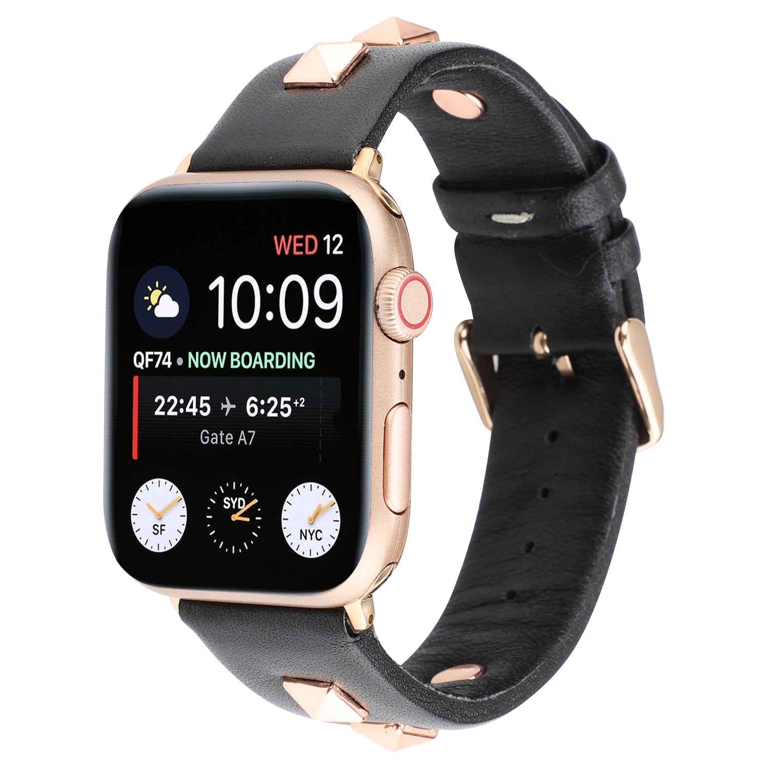 Genuine Leather Watch Strap Smart Watch Band Watchband with Rose Gold Fastener for Apple Watch Series 8 7 41mm / Series 6 SE / SE(2022) 5 4 40mm / Series 3 2 1 38mm - Black
