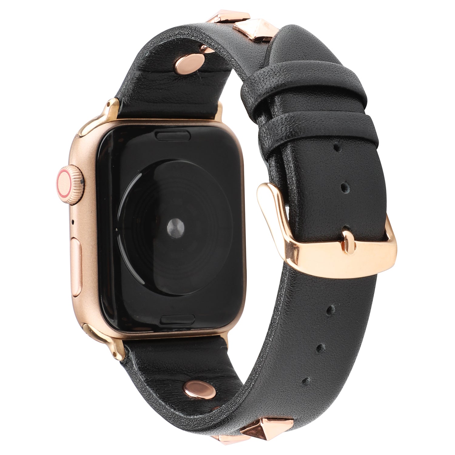 Genuine Leather Watch Strap Smart Watch Band Watchband with Rose Gold Fastener for Apple Watch Series 8 7 41mm / Series 6 SE / SE(2022) 5 4 40mm / Series 3 2 1 38mm - Black