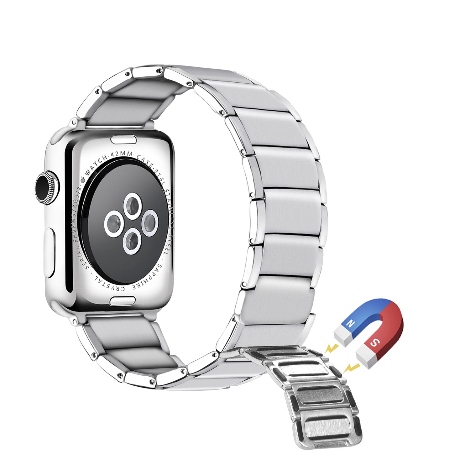 Magnetic Stainless Steel Watch Band for Apple Watch Series 8 45mm / Ultra 49mm / 7 45mm / Series 3 2 1 42mm / Series 6 SE / SE (2022) 5 4 44mm - Silver