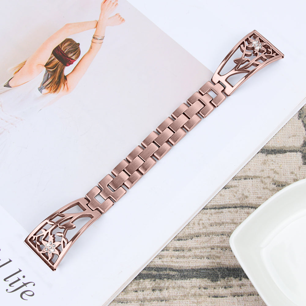 Rhinestone Decor Stainless Steel Watch Band Strap Replacement for Fitbit Versa / Versa Lite - Rose Gold