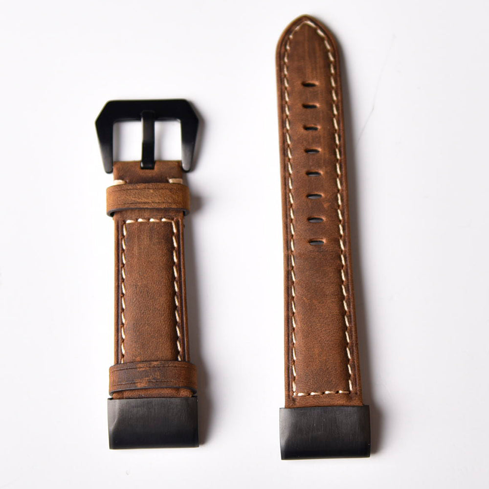 For Garmin Fenix 5X Genuine Leather Watch Band Adjustable Wrist Strap Replacement - Dark Brown