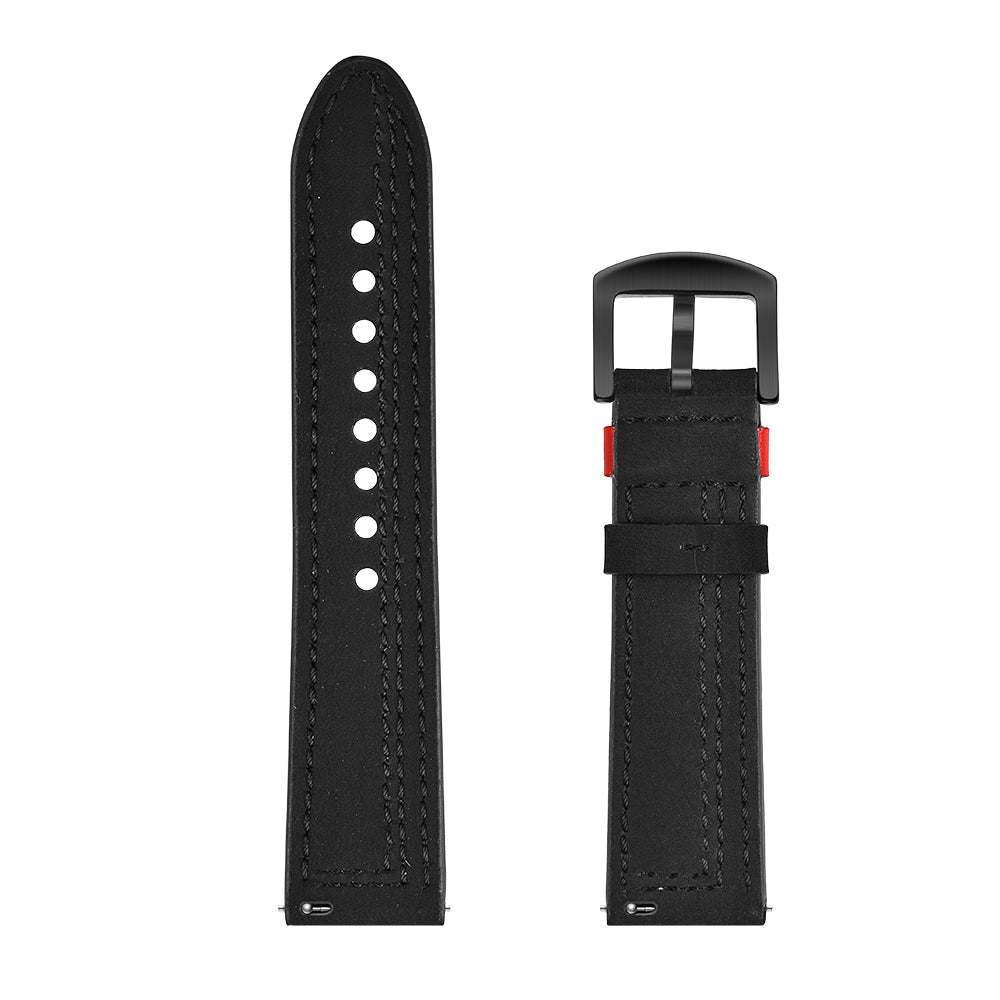 20MM 7-shaped Stitches Genuine Leather Watch Strap Replacement for Samsung Galaxy Watch Avtive 42mm - Black