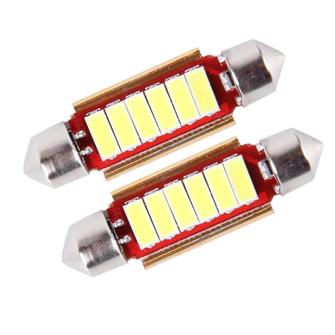 2 PCS DC 12V 3W 44MM 5730 Bicuspid Port Decoding Car Dome Lamp LED Reading Light with 7 LED Lights (White Light)