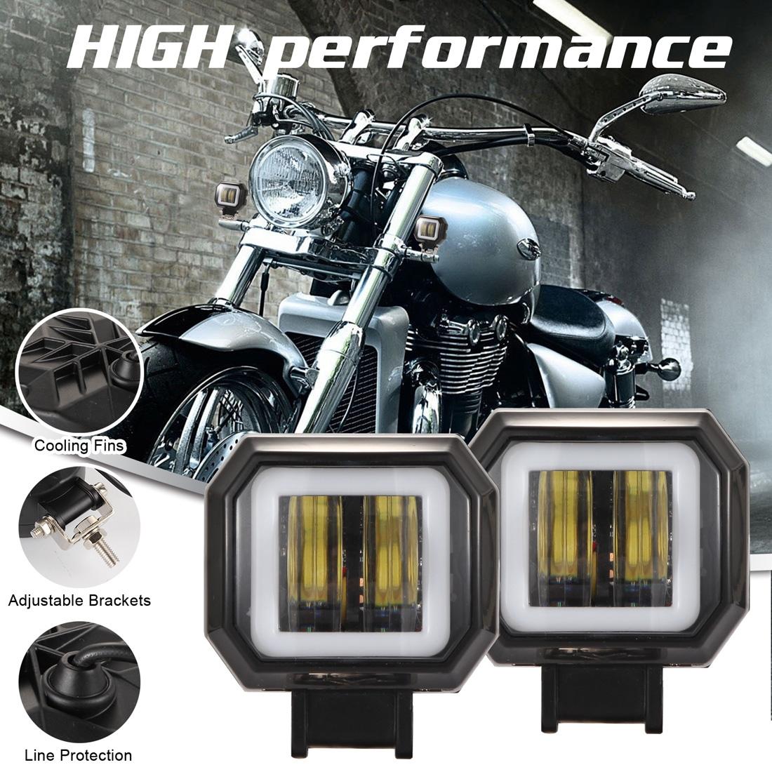 2 PCS 3 inch 27W 2500LM 6000K DC 10-80V IP68 Motorcycles Square Shape LED Spotlight Angel Eye Work Lights