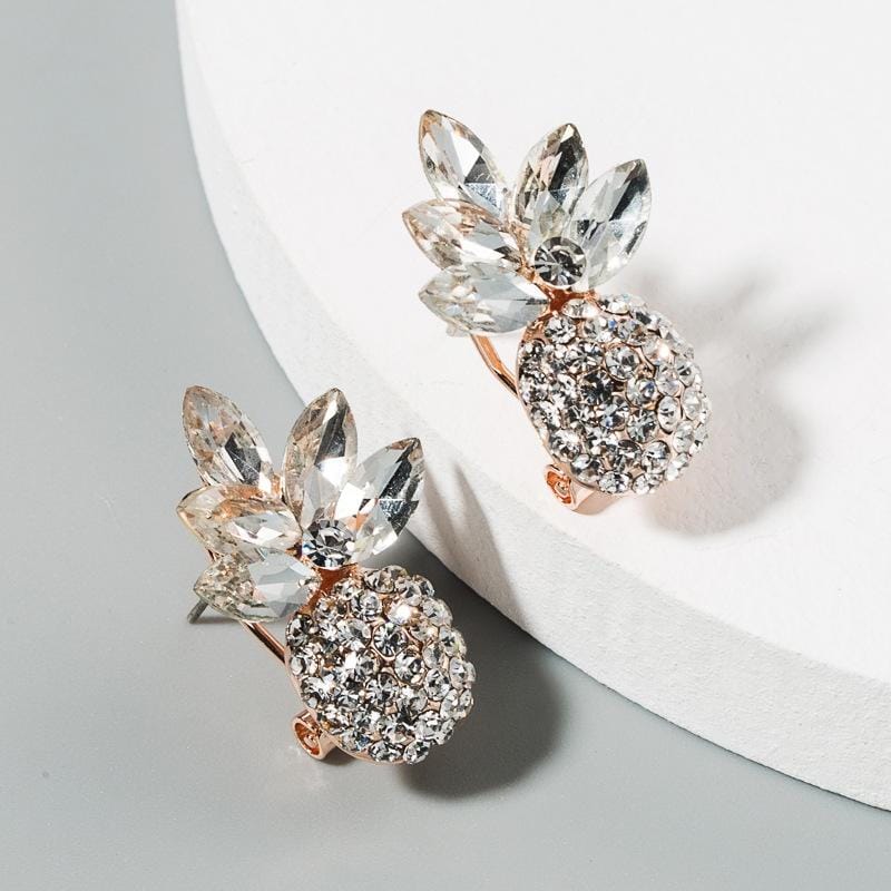 2 PCS Alloy Inlaid Colorful Rhinestone Pineapple Earrings (White)