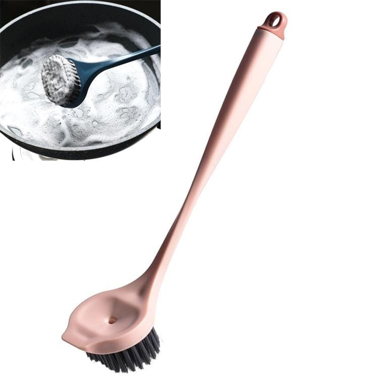 Kitchen Cleaning Non-stick Oil Small Waist Wash Pot Brush with Long Handle Brush (Pink)