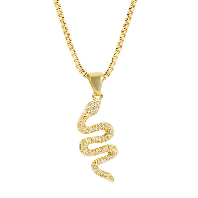 2 PCS Creative Snake-shaped Pendant Necklace Personality Female Punk Style Inlaid Zircon Necklace