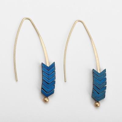 Vintage Natural Rock Stud Earrings Spear Arrow Long Hook Earrings Women Fashion Punk Style Jewelry (Blue)