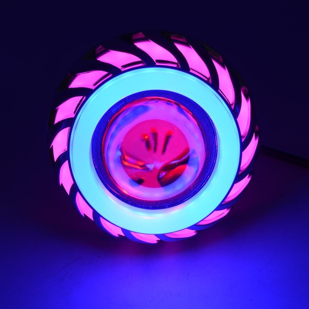 Motorcycle 30W DC 12V-85V LED Headlight Lens Built-in Whirlwind Double Aperture Angle Eyes + Devil Eye (Pink Light)