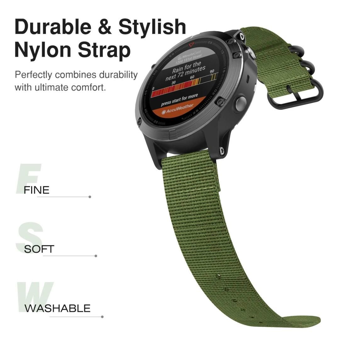 For Garmin Fenix 3 / 5X Universal 26MM Three-ring Nylon Watchband (Black)