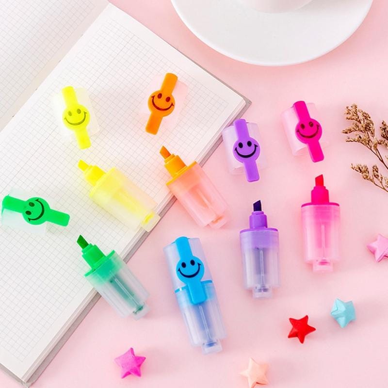 2 PCS Creative Smiley Fluorescent Marker Pen (6 In 1)
