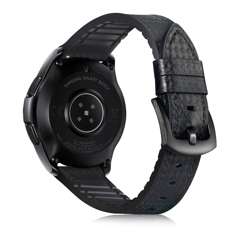 For Samsung Galaxy Watch Active 2 22mm Carbon Fiber Leather With Silicone Sports Band (Black + Brown)