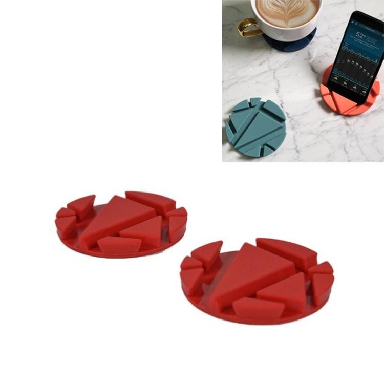 2 PCS Multifunctiona Mobile Phone Lazy Stand Desktop Heat-resistant Rubber Coaster (Red)