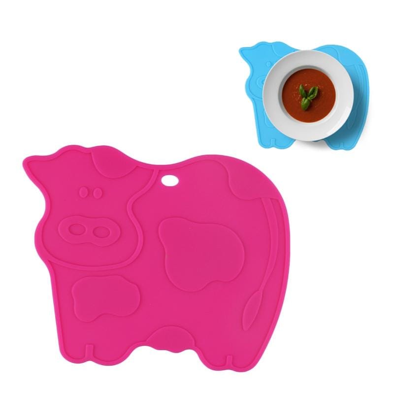 Creative Cartoon Animal Cow Silicone High Temperature Heat-resistant Placemat (Red)