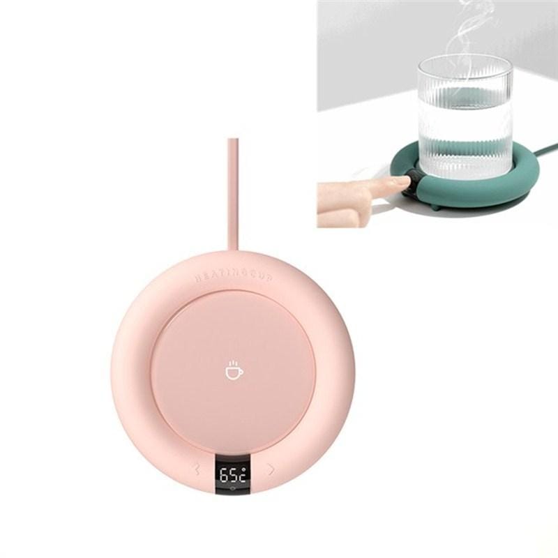Heating Warm Coaster Office Thermostatic Coaster Touch Three-Speed Adjustment Timing Insulation Coaster, CN Plug (Round Pink)