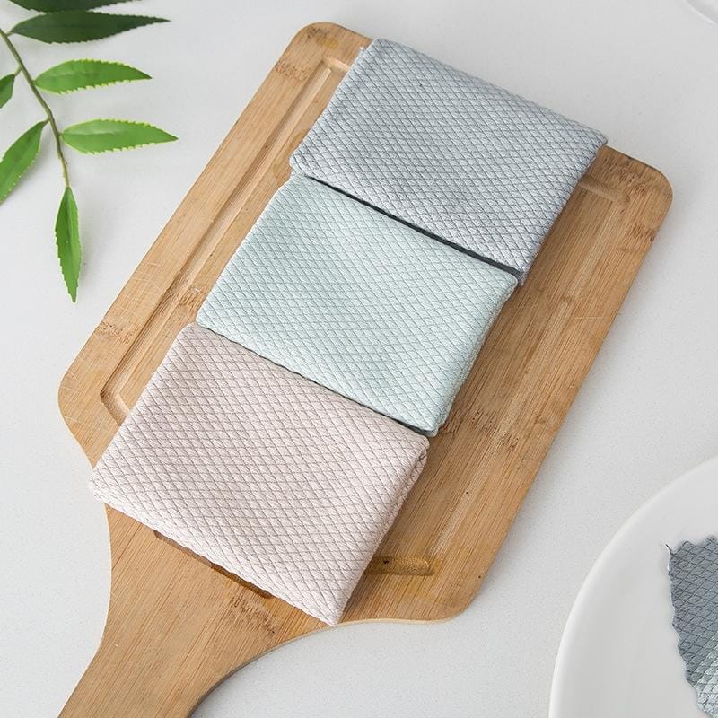 7 PCS Fish Scale Lattice Kitchen Cleaning Without Watermark Rags Housework Water Absorption Lint-free Cleaning Rag Random Color Delivery