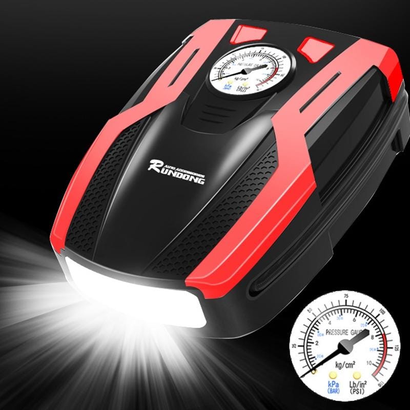 RUNDONG AUTO ACCESSORIES 12V Portable Car Electric Tire Pump Air Pump Tire Inflator, Pointer Version (Red)