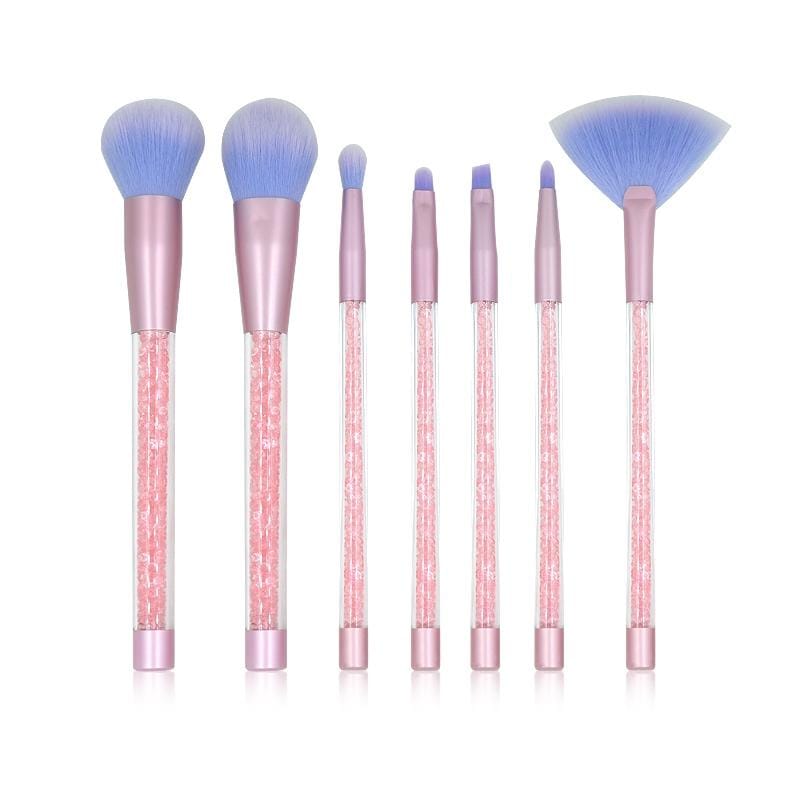 7 in 1 Clear Crystal Sequined Orange Diamond Handle and Yellow Brush Multi-functional Makeup Brush (Style3)