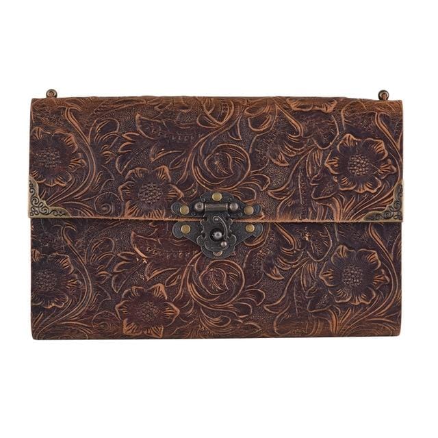 Embossed Pattern Soft Leather Travel Leather Notebook Diary Notepad with Lock & Key (Brown)